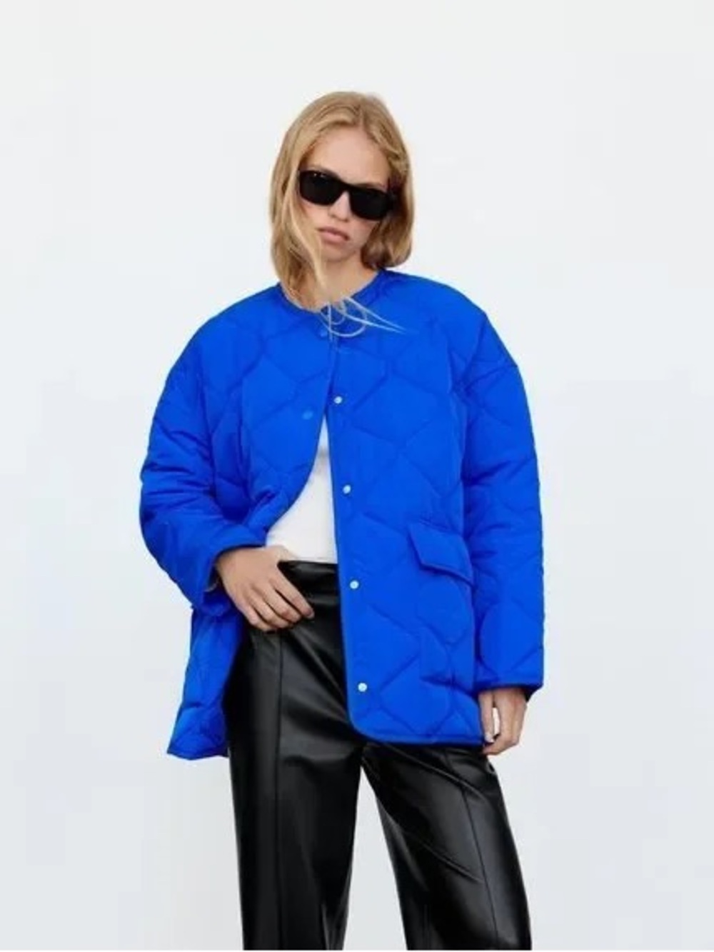 Zara Cobalt Blue Oversized Military Quilted Jacket